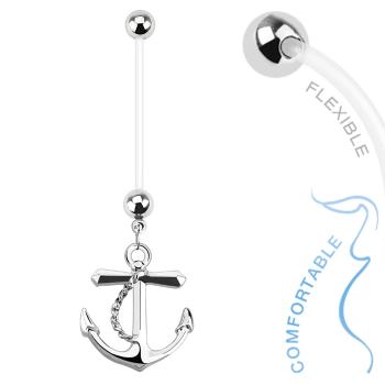 Piercing do bruška z bioflexu pre tehotné ženy, oceľový prívesok kotva