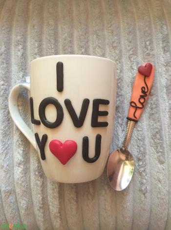 I love you  mintás bögre és kanál