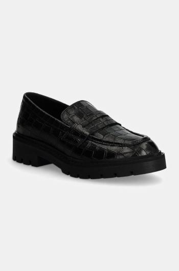 Kožené mokasíny Calvin Klein Jeans FLATFORM LOAFER MG CROC LTH dámske, čierna farba, na platforme, YW0YW01680
