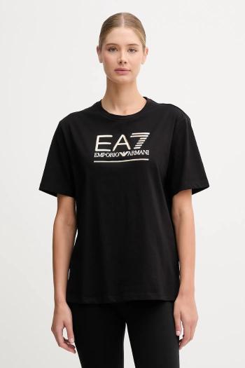 Bavlnené tričko EA7 Emporio Armani dámske, čierna farba, AF12503.7W000414