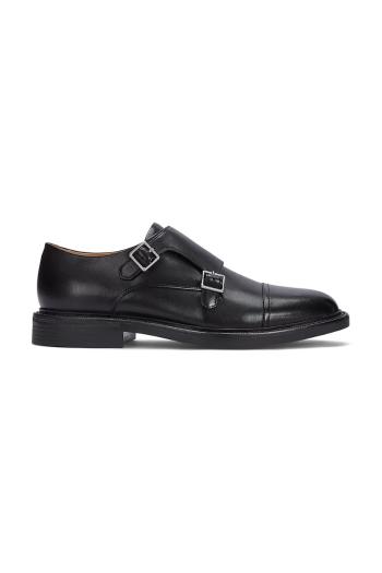 Kožené poltopánky Polo Ralph Lauren Asher Dbl Mk pánske, čierna farba, 803945278001