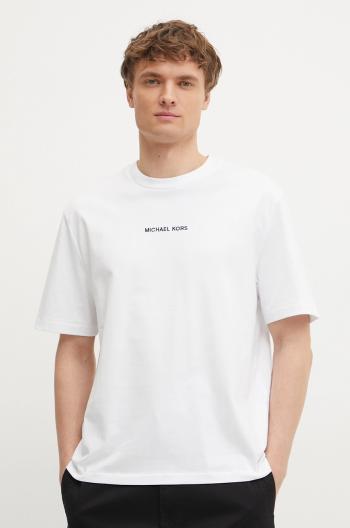 Bavlnené tričko Michael Kors pánske, biela farba, s nášivkou, CS450MM1V2