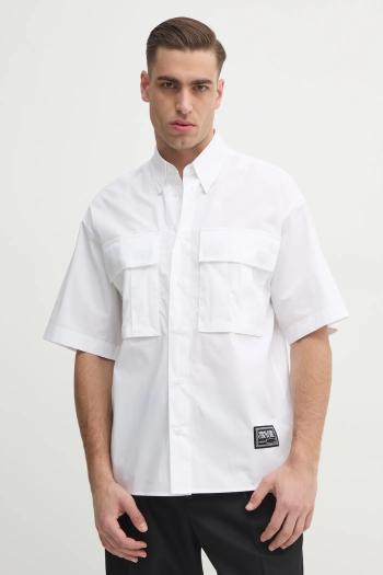 Bavlnená košeľa Versace Jeans Couture pánska, biela farba, voľný strih, s golierom button-down, 78GAL223 N0132