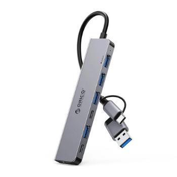 Orico YSA7-U3 HUB adaptér USB / USB-C - 4x USB 2.0 / 1x USB 3.0 / 2x USB-C, šedý