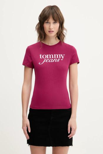 Bavlnené tričko Tommy Jeans dámske, ružová farba, DW0DW19447