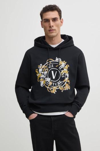 Bavlnená mikina Versace Jeans Couture pánska, čierna farba, s kapucňou, s potlačou, 78GAIC01 CF00C