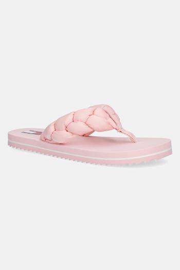 Šľapky Tommy Jeans BRAIDED THONG BEACH SANDAL ružová farba, na plochom podpätku, EN0EN02877