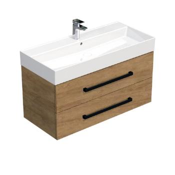 Kúpeľňová skrinka s čiernou úchytkou a umývadlom SAT Cube Way 100x53x46 cm dub Hickory mat CUBE46C1002DHSAT