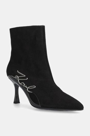 Semišové topánky Karl Lagerfeld SIENNA dámske, čierna farba, na vysokom podpätku, KL32744