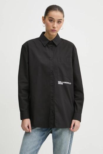 Bavlnená košeľa Karl Lagerfeld Jeans dámska, čierna farba, voľný strih, s klasickým golierom, A1W11001