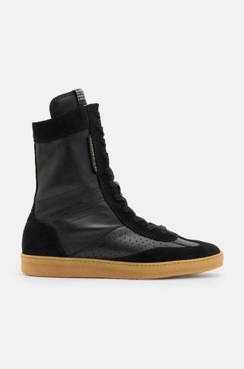 Kožené členkové topánky AllSaints Louise High Top dámske, čierna farba, na plochom podpätku, W070FB