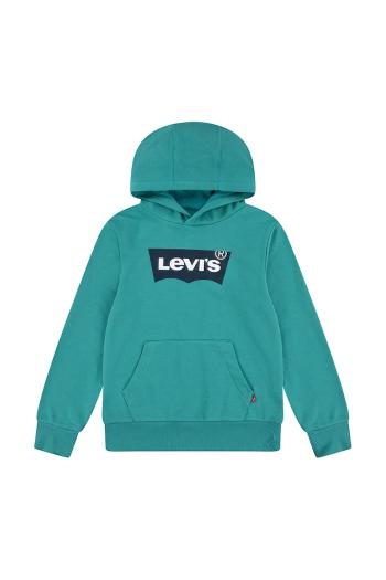 Detská mikina Levi's BATWING PULLOVER HOODIE tyrkysová farba, s kapucňou, s potlačou, 8EE910