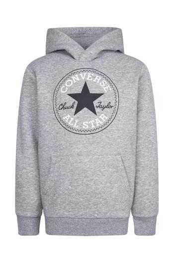 Detská mikina Converse šedá farba, s kapucňou, s potlačou