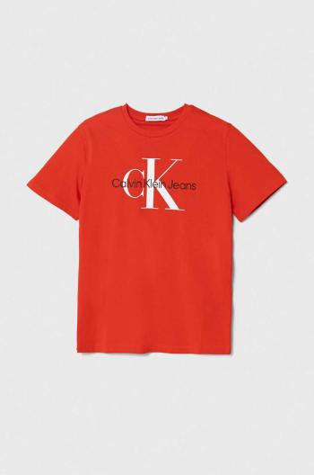 Detské bavlnené tričko Calvin Klein Jeans čierna farba, s potlačou