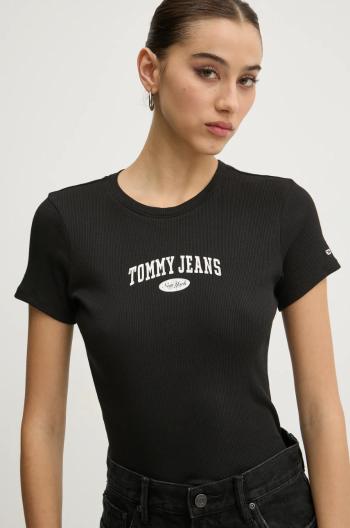 Bavlnené tričko Tommy Jeans dámske, čierna farba, DW0DW19435