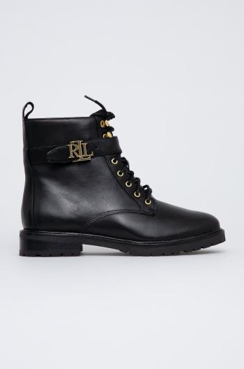 Kožené členkové topánky Lauren Ralph Lauren Elridge dámske, čierna farba, na plochom podpätku 802838413001