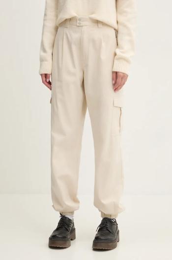 Nohavice Tommy Jeans dámske, béžová farba, strih cargo, vysoký pás, DW0DW18592