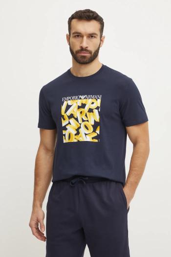 Bavlnené plážové tričko Emporio Armani Underwear tmavomodrá farba, s potlačou, EM000574 AF12349