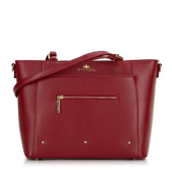 Dámska shopper kabelka z kože s vreckami červená 100-4E-607-3