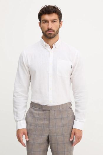 Ľanová košeľa Lindbergh zelená farba, regular, s golierom button-down, 30.220276