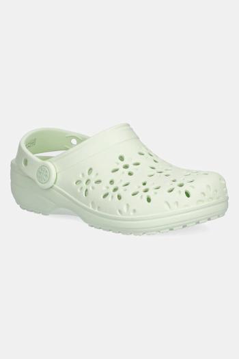 Šľapky Crocs CLASSIC FLORAL CUT OUT CLOG KIDS zelená farba, 210943