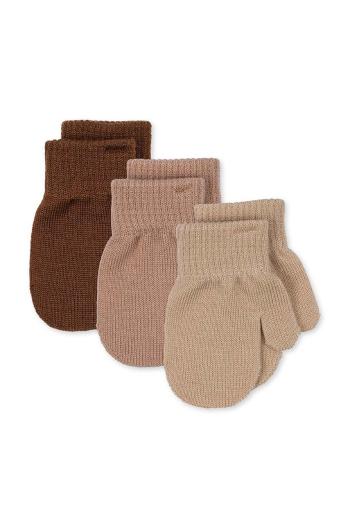 Detské rukavice s prímesou vlny Konges Sløjd FILLA MITTENS 3-pak béžová farba, KS101221