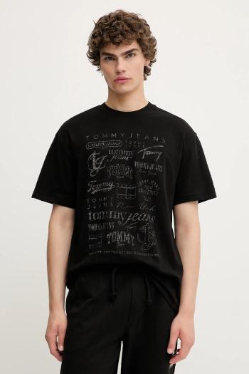Bavlnené tričko Tommy Jeans pánske, čierna farba, s potlačou, DM0DM21584
