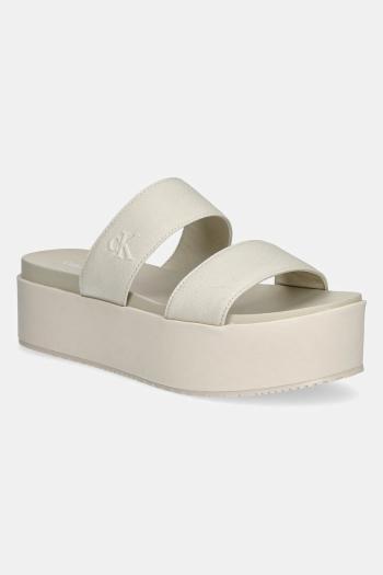 Šľapky Calvin Klein Jeans FLATFORM SANDAL WEBBING IN dámske, béžová farba, na platforme, YW0YW01789
