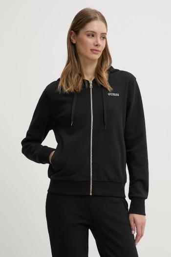Mikina Guess SOFIA dámska, čierna farba, s kapucňou, jednofarebná, O5RQ01 KCO31
