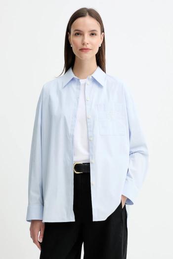 Košeľa Calvin Klein Jeans biela farba, voľný strih, s klasickým golierom, LV047C143G