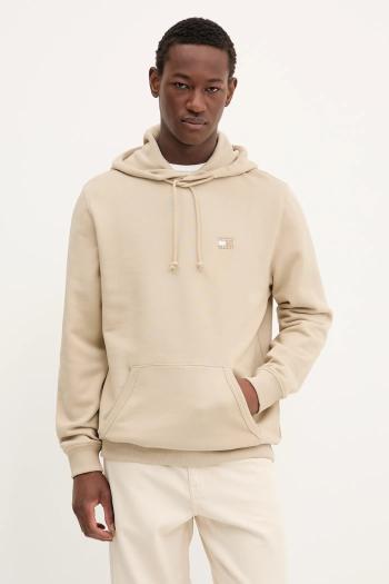 Bavlnená mikina Tommy Jeans béžová farba, s kapucňou, jednofarebná, DM0DM20258