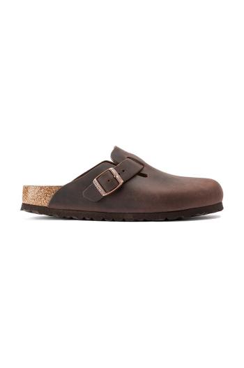 Kožené šľapky Birkenstock Boston pánske, hnedá farba, 860131
