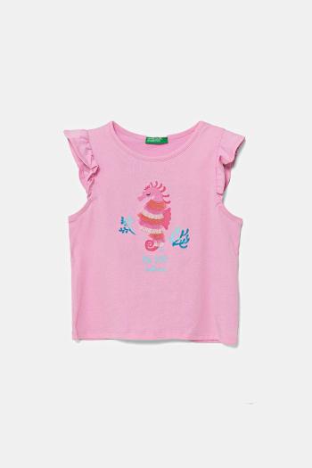Detské bavlnené tričko United Colors of Benetton ružová farba, 3I1XG10JK