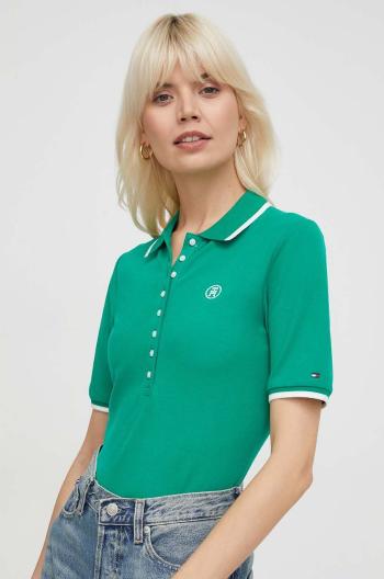 Polo tričko Tommy Hilfiger dámsky, zelená farba, WW0WW41288