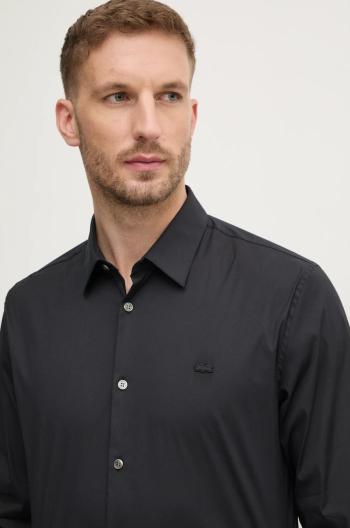 Košeľa Lacoste pánska, čierna farba, slim, s klasickým golierom, CH5253