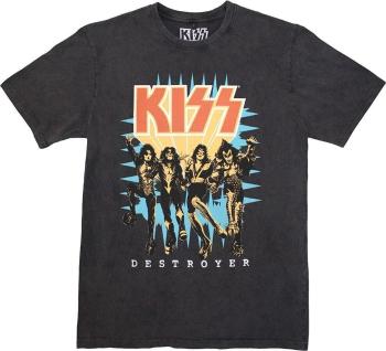 Kiss Tričko Destroyer 3D Logo Stone Wash Unisex Charcoal Grey M