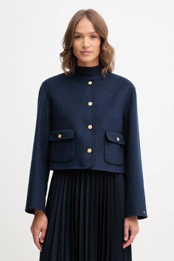 Vlnený kabát Tommy Hilfiger tmavomodrá farba, WW0WW47446