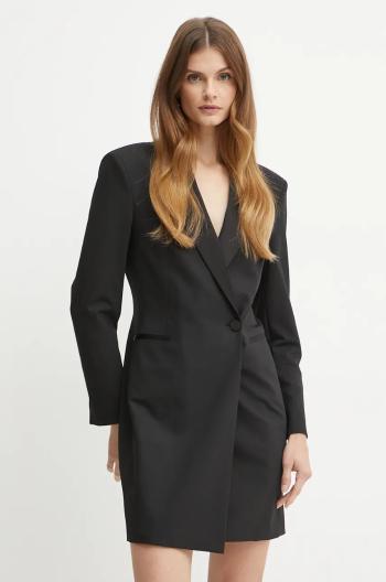 Šaty s prímesou vlny BOSS čierna farba, mini, priliehavé, 50528596