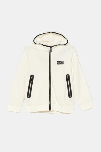 Detská mikina EA7 Emporio Armani béžová farba, s kapucňou, s potlačou, 7B000094 AF13148