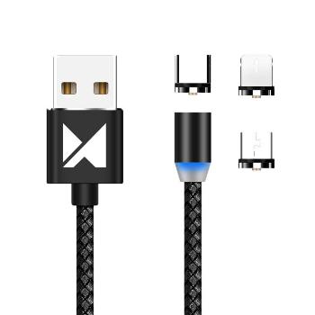 WOZINSKY WMC-01 Magnetický kábel (USB Type-C / micro USB / Lightning) 1m čierny