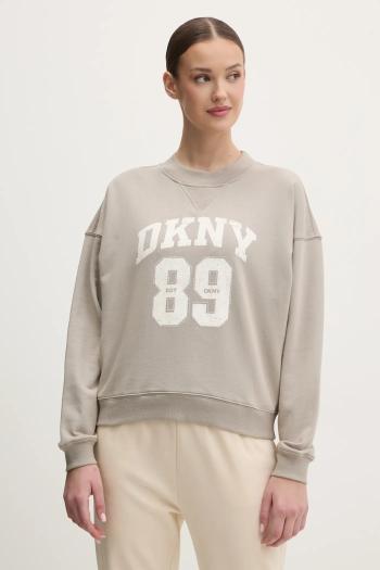 Bavlnená mikina Dkny dámska, béžová farba, s nášivkou, DP5T1230