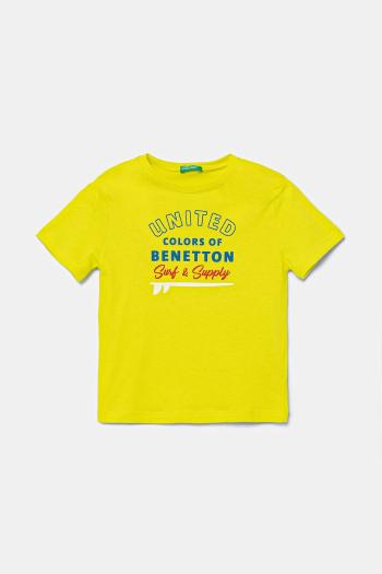 Detské bavlnené tričko United Colors of Benetton zelená farba, s potlačou, 3I1XG10JO