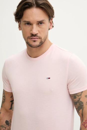 Tričko Tommy Jeans pánske, ružová farba, jednofarebné, DM0DM20363