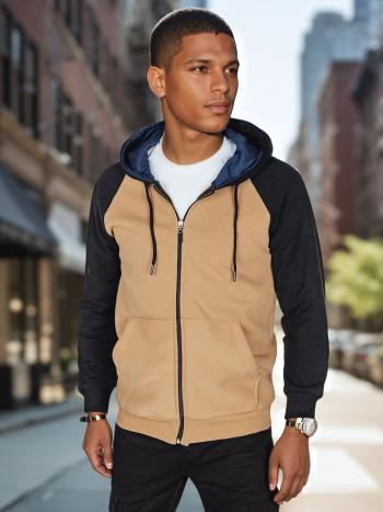 Pánska mikina s kapucňou na zips, camel Dstreet BX5871