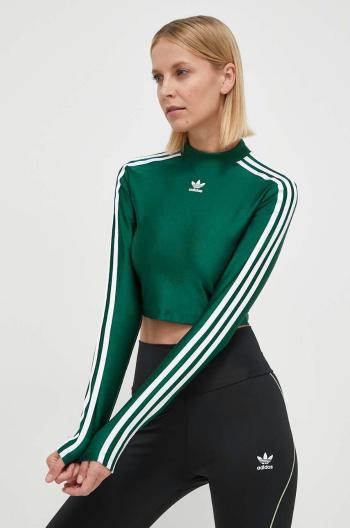 Tričko s dlhým rukávom adidas Originals dámske, zelená farba, s polorolákom, IR8136