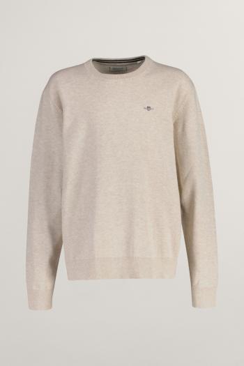 SVETR GANT SHIELD CLASSIC COTTON C-NECK LIGHT BEIGE MELANGE