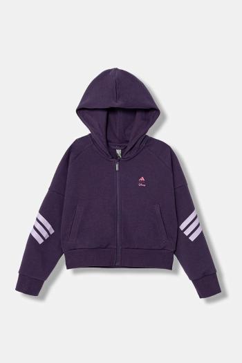 Detská mikina adidas fialová farba, s kapucňou, s potlačou, JL9193