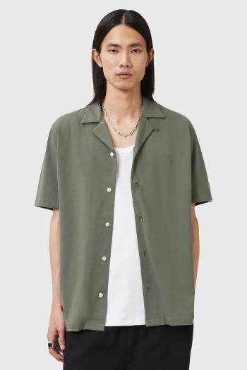 Bavlnená košeľa AllSaints HUDSON biela farba, voľný strih, M081SA