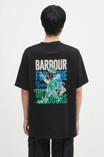 Bavlnené tričko Barbour Leonard OS Graphic pánske, čierna farba, s potlačou, MTS1353