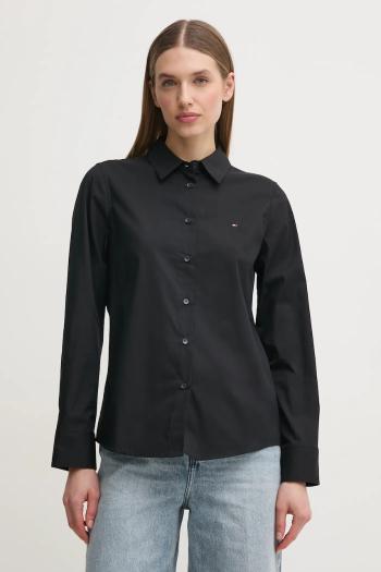 Košeľa Tommy Hilfiger dámska, čierna farba, regular, s klasickým golierom, WW0WW44084